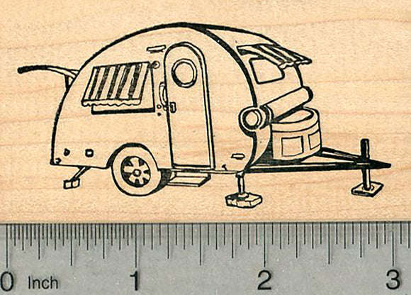 Travel Trailer Rubber Stamp, Camping Series, Teardrop Style