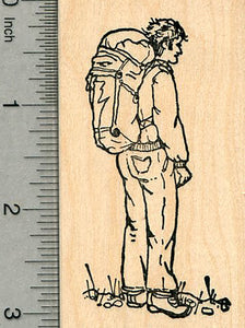 Backpacking Man Rubber Stamp, Summer Camping Series