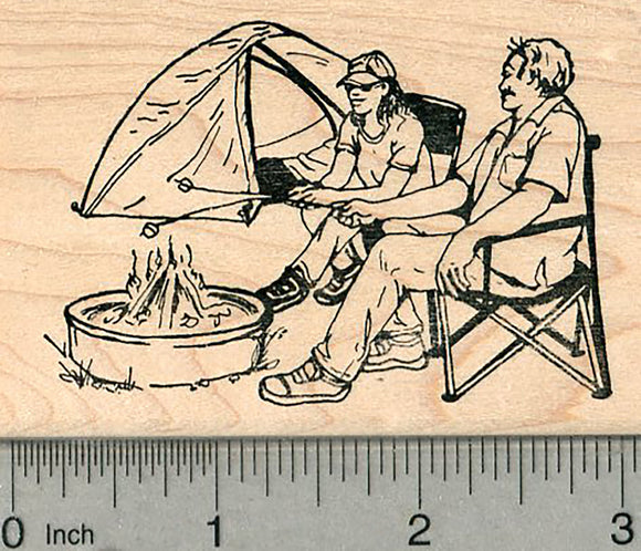 Campsite Rubber Stamp, Tent Camping Scene