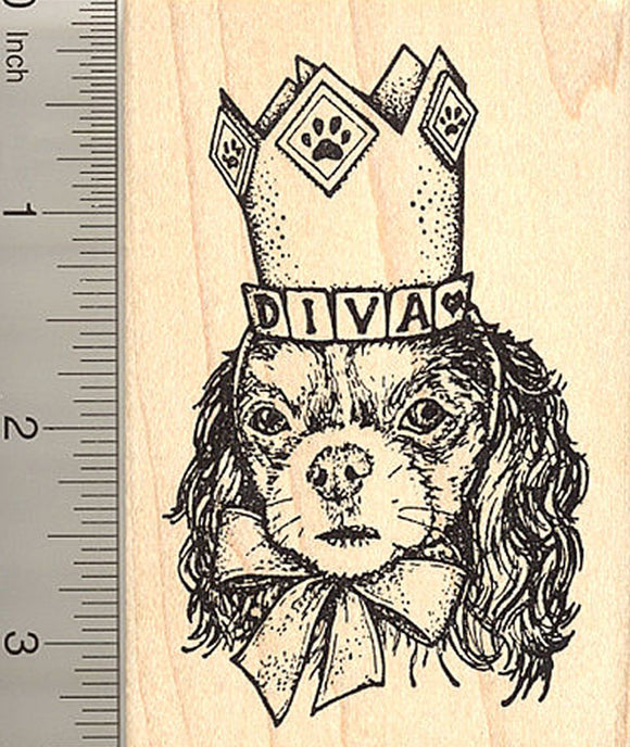 Cavalier King Charles Spaniel Rubber Stamp, Dog Diva in Hat