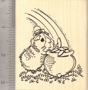 St. Patrick's Day Guinea Pig Leprechaun with Pot of Gold Rubber Stamp