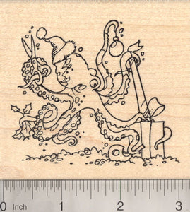 Christmas Octopus Wrapping holiday Gift Rubber Stamp