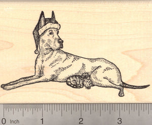 Christmas Great Dane Dog and Tiny Kitten Rubber Stamp, Cat