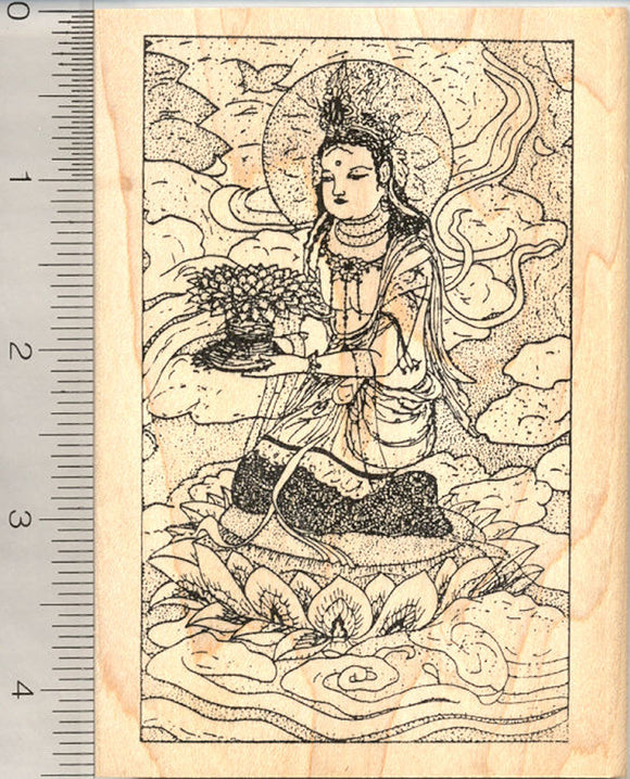 Buddhist Guanyin Rubber Stamp, on Lotus Pedestal, Goddess of Mercy Chinese mythology, Kannon