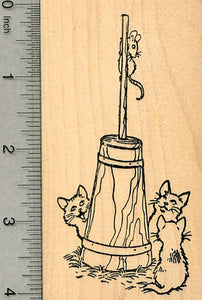Butter Churn Rubber Stamp, with Cats talking to Mouse