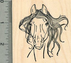 Horse Face Rubber Stamp, Portrait with Mane
