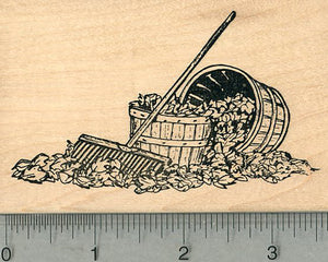 Autumn Leaves Rubber Stamp, with Rake and Baskets