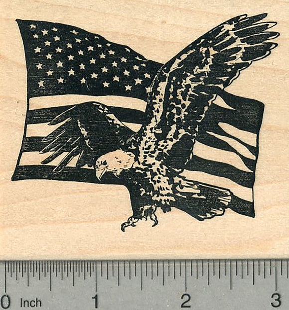 American Flag Rubber Stamp, with Bald Eagle, Independence Day Series