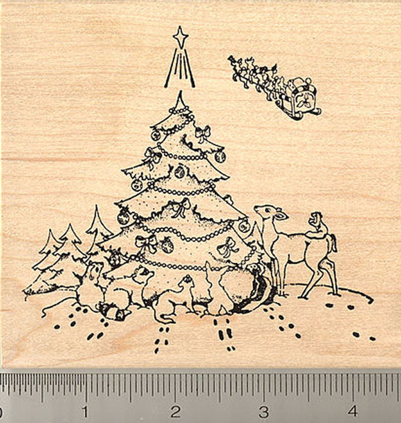 christmas tree rubber stamps Christmas Wildlife Rubber Stamp, Santa's Gift, Deer, Skunk, Squirrel, – RubberHedgehog Rubber Stamps