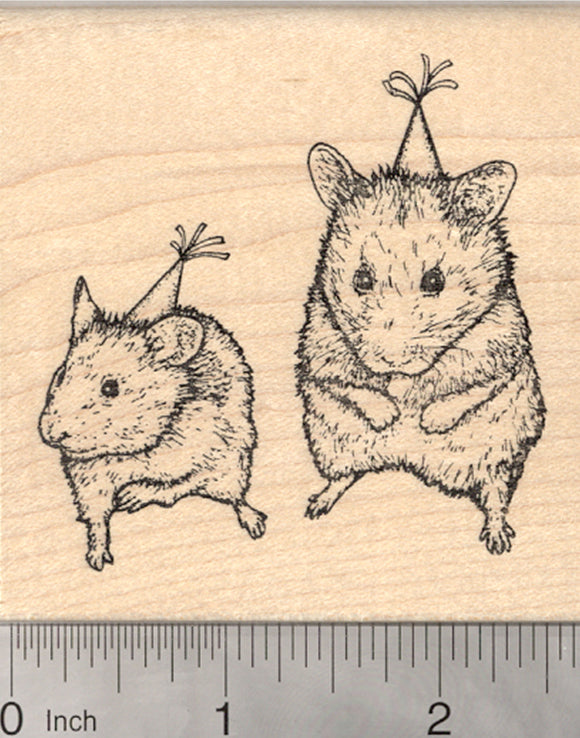 Birthday Party Hamsters Rubber Stamp
