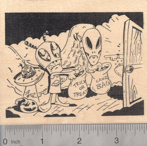 Halloween Alien Trick or Treat Rubber Stamp