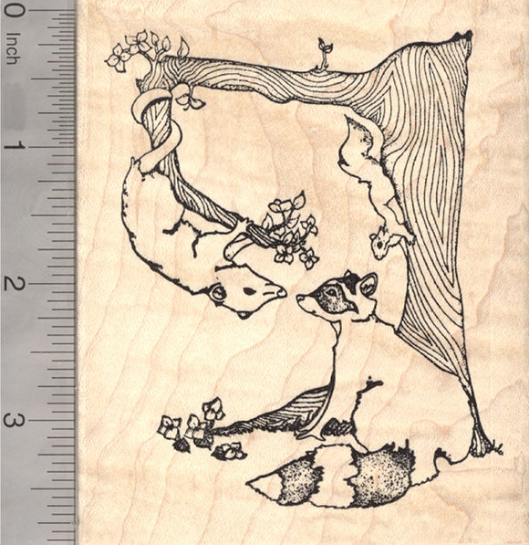 Opossum Dropping In to Visit Racoon and Squirrel Rubber Stamp