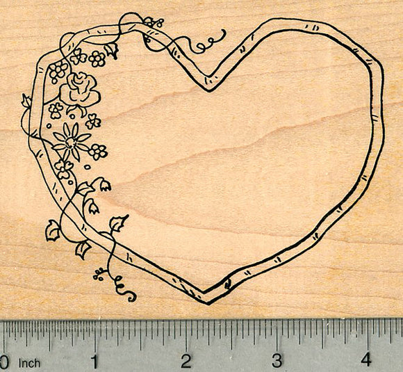 Heart Frame Rubber Stamp, with Flowers, Valentine's Day Series
